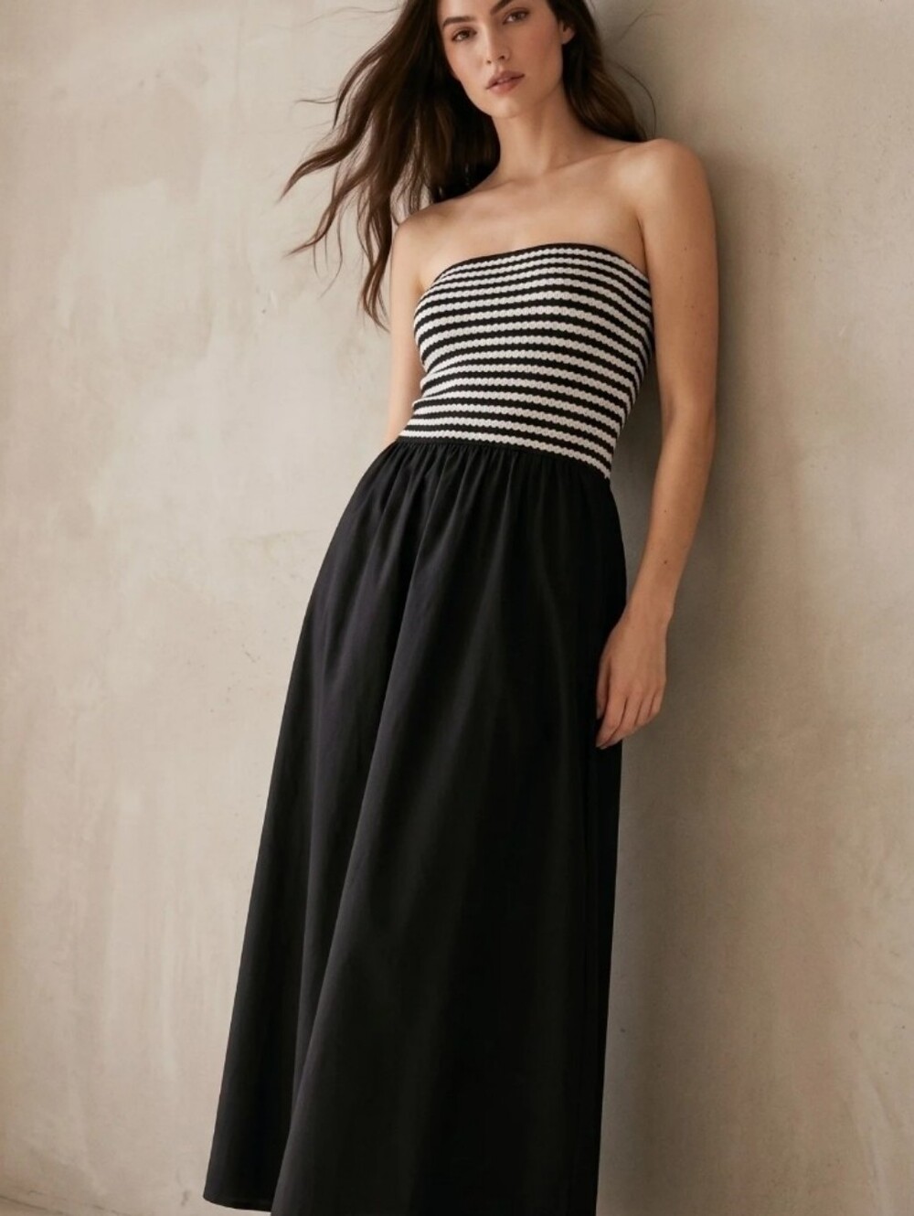 Fourteenth Place NWT Black Cream Stripe Drop Waist Maxi Dress Size M Cottagecore